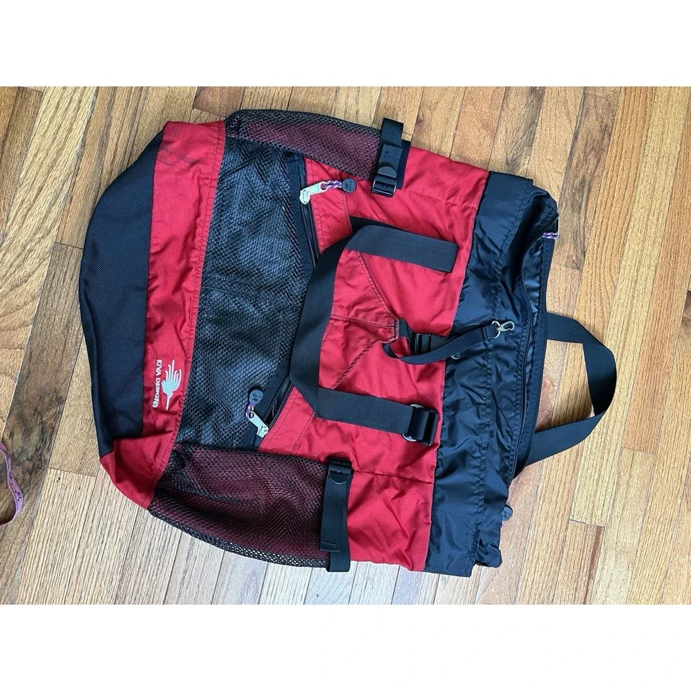 Kiva 2 Way Roll Top Backpack Red Black Nylon Travel Daypack Mesh Pockets Gear